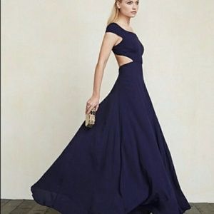Reformation Navy Blue Sera backless gown Dress